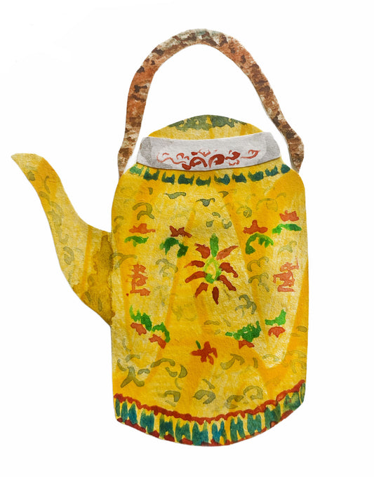 Yellow chinoiserie teapot