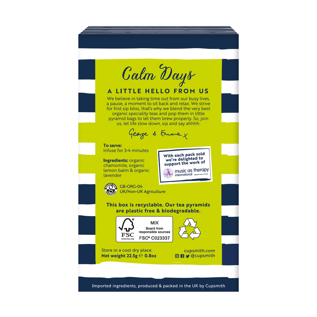 Cupsmith Calm Days Tea – Organic Chamomile, Lemon Balm & Lavender